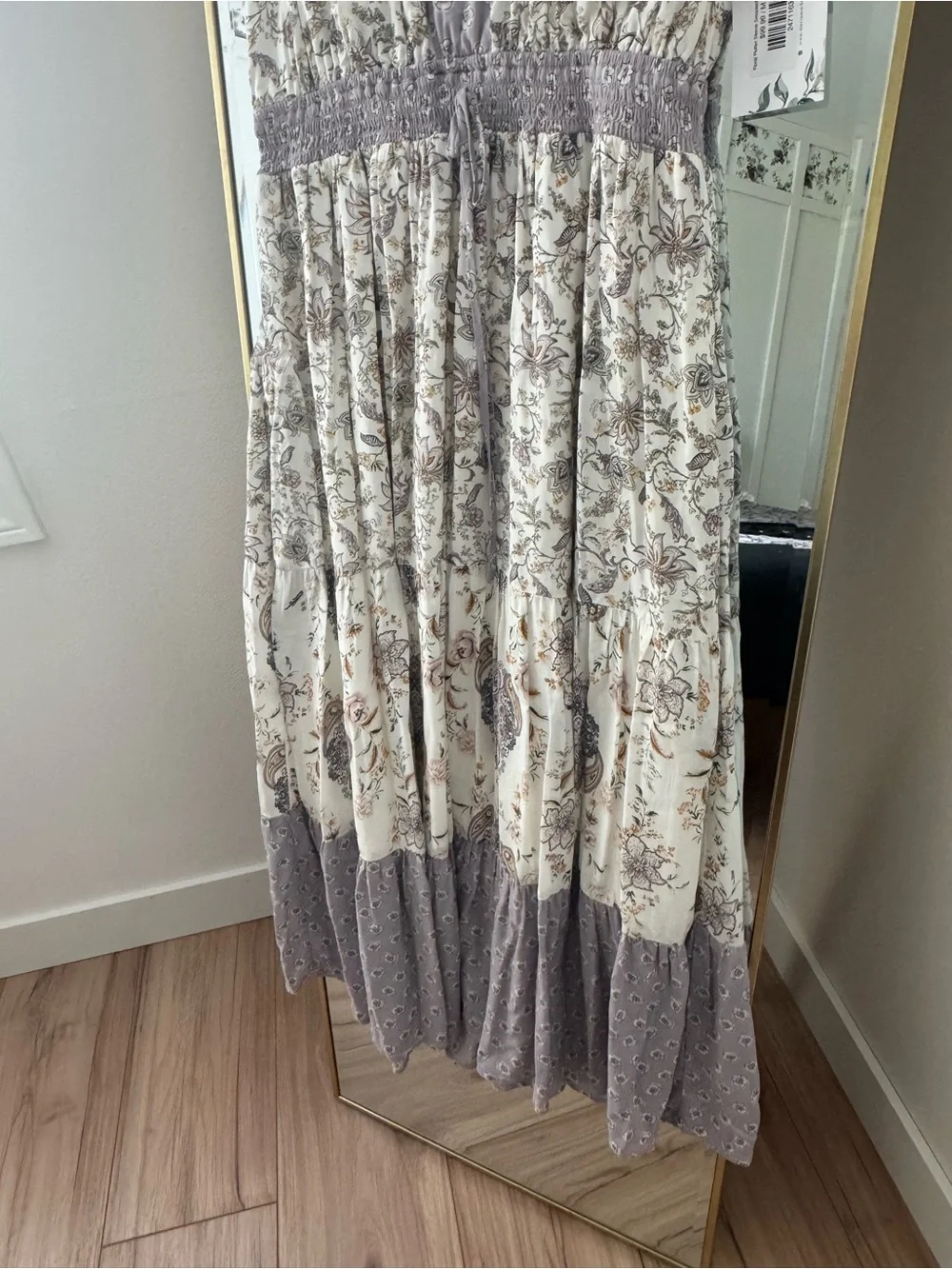 Anthropologie Lavender and Cream Floral Tiered Maxi Dress - Picture 4 of 5